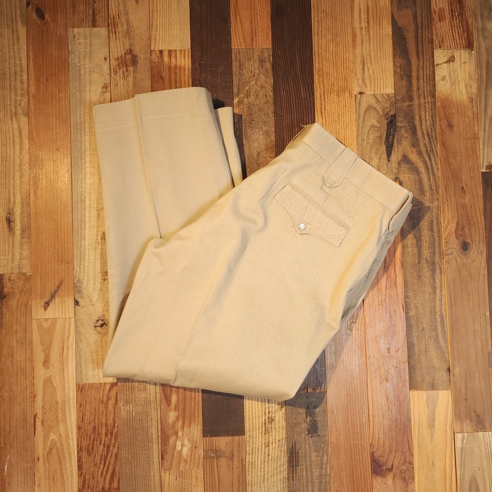Circle S Mens Western Dress Slacks Tan Khaki Pearl Snap Flap Pocket Pants 40x29